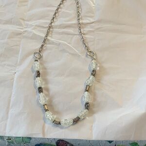 Handcrafted Costume Jewelry: Elegant Silver and White Beaded 30” Necklace